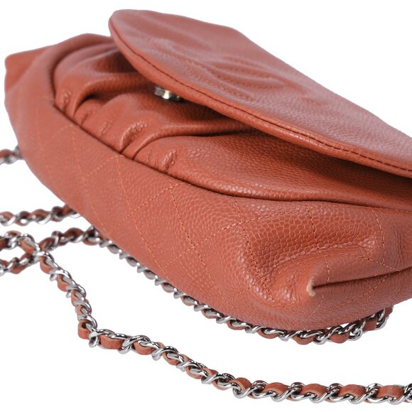 CHANEL Half Moon Flap Crossbody CC Logo Light Brown Caviar Leather - Picture 6 of 8